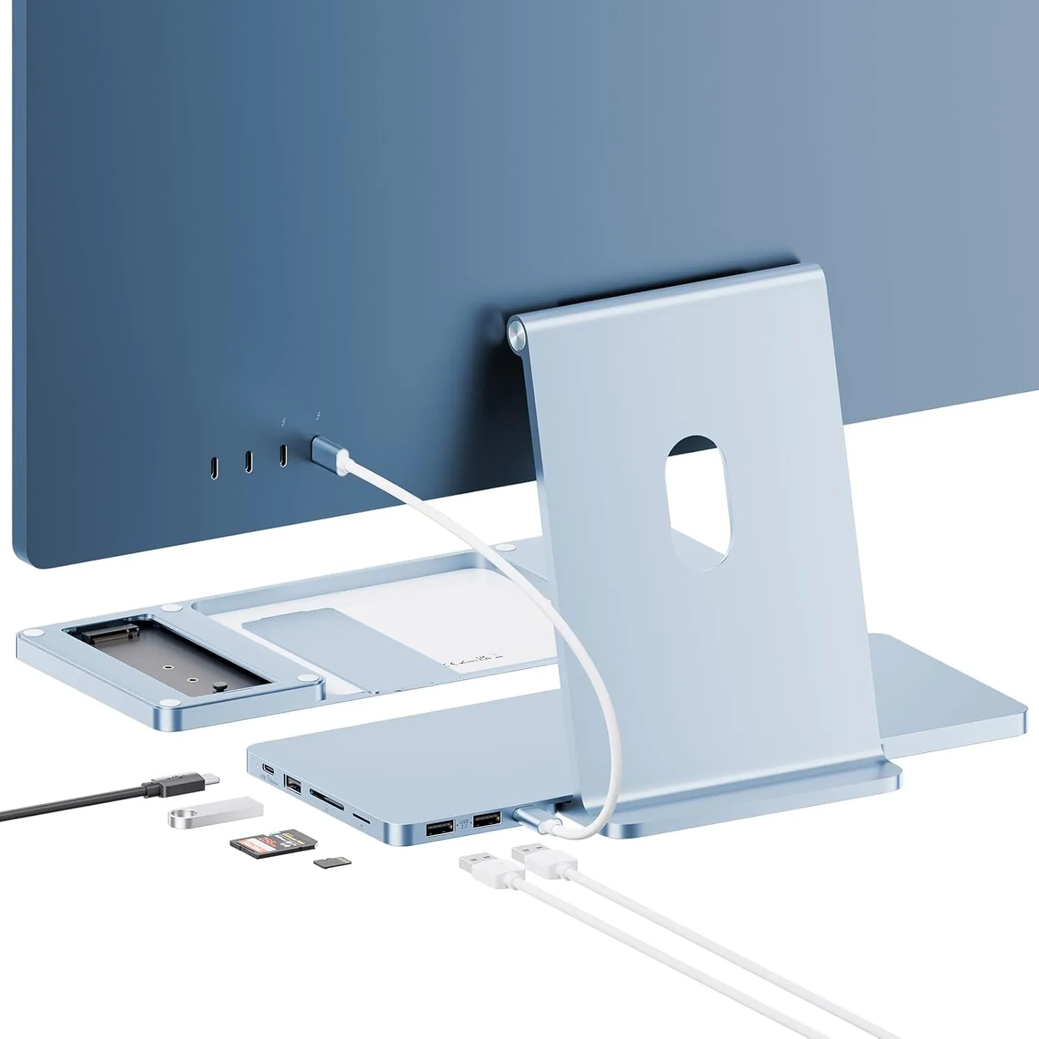 USB C Hub for iMac 24 inch 2021 2023 2024, 8 in 1 iMac USB Hub with M.2 SSD Expansion (SSD Not Included), USB A/C 3.2 10Gbps, 2 USB A 2.0, SD/TF, iMacM1 M3 M4 Slim Dock Accessories