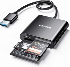 USB Card Reader, UNITEK 3-Slot USB 3.0 Compact Card Reader, Read 3 Cards Simultaneously, Aluminum SD Micro SD CF Card Adapter
