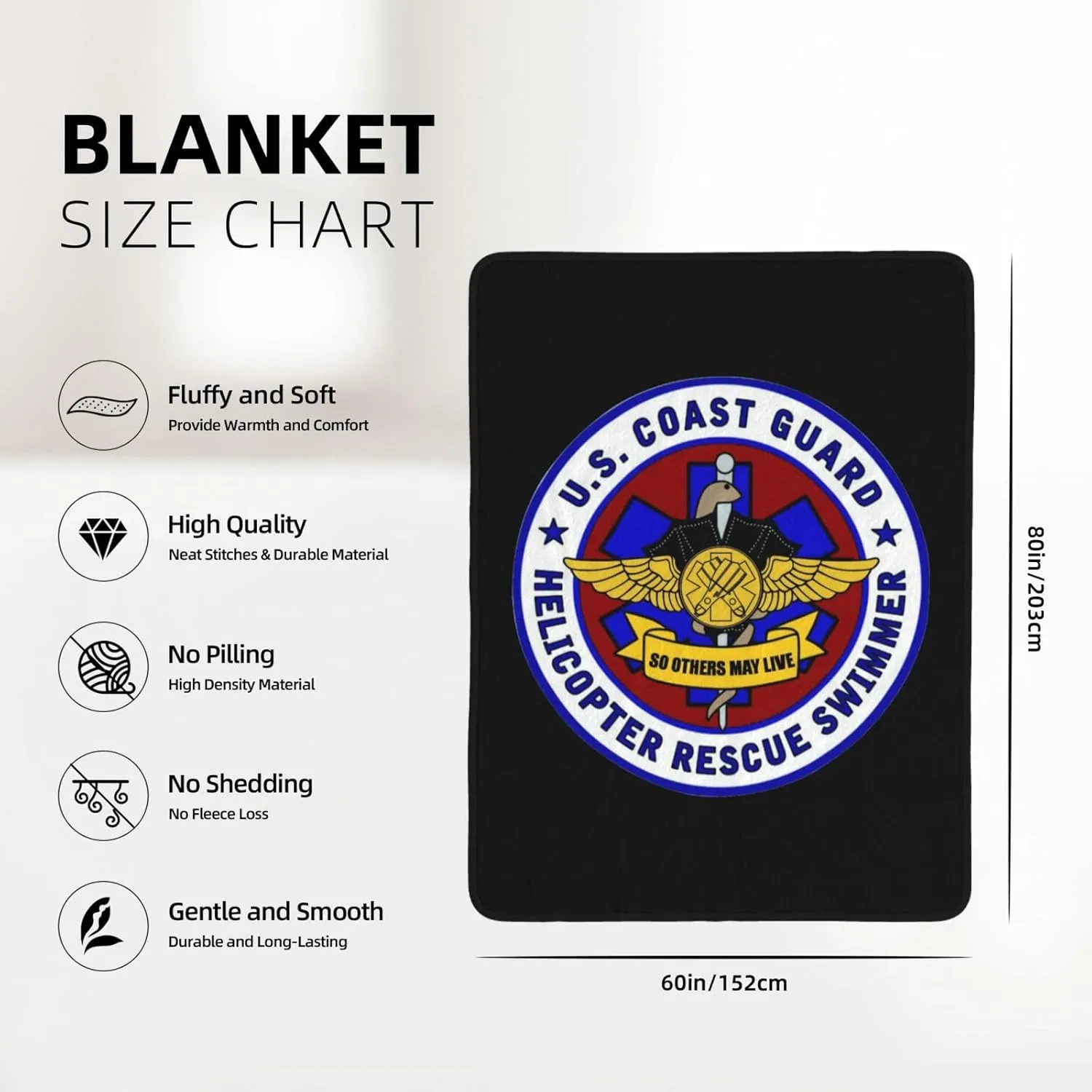 USCG Asts (Helicopter Rescue Swimmers),Blanket 60x80 inches Double Layer Double Sided, Warm Blanket, Sofa Blanket, air Conditioning Blanket