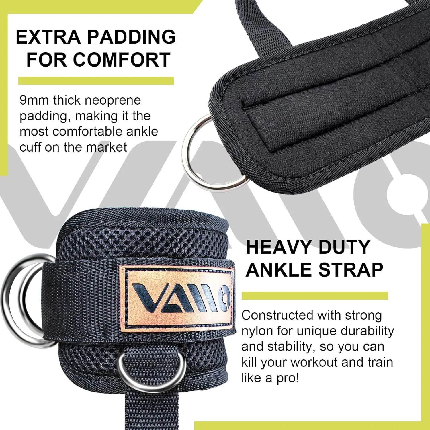 VAIIO Ankle Straps for Cable Machines,Adjustable Comfort fit Neoprene, Reinforce Double D-Ring - Premium Ankle Cuffs to Improve Abdominal Muscles, Lift The Butts, Tone The Legs for Men & Women