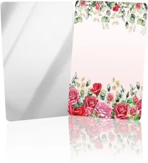 Valentines Small Compact Mirror for Purse, Pink Rose Eucalyptus Leaves Flowers Botanical Travel Makeup Mirror for Women Men, Rectangular Handheld Compact Pocket Mirror 2 PCS