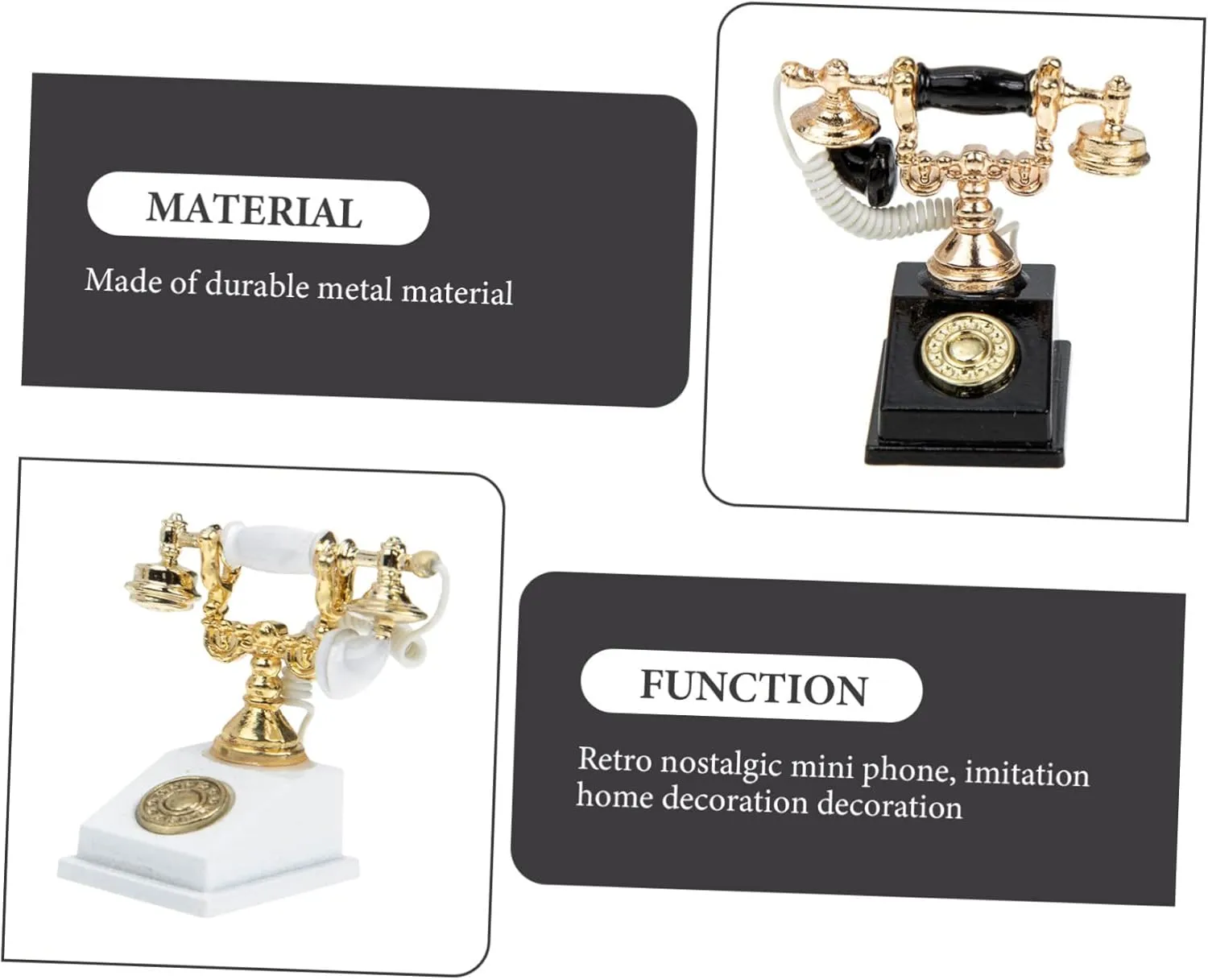 VANZACK 3sets Mini Retro Desk Phone Metal Material Miniature Phone DIY Furniture Accessory Boys and Girls Toy 2pcs*3
