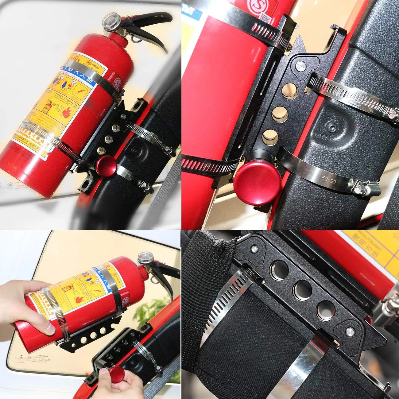Vehicle Universal Quick Release Roll Bar Fire Extinguisher Mount Holder Compatible with for Jeep Wrangler Gladiator Ford Bronco UTV Polaris RZR Can Am ATV,Adjustable, Aluminum