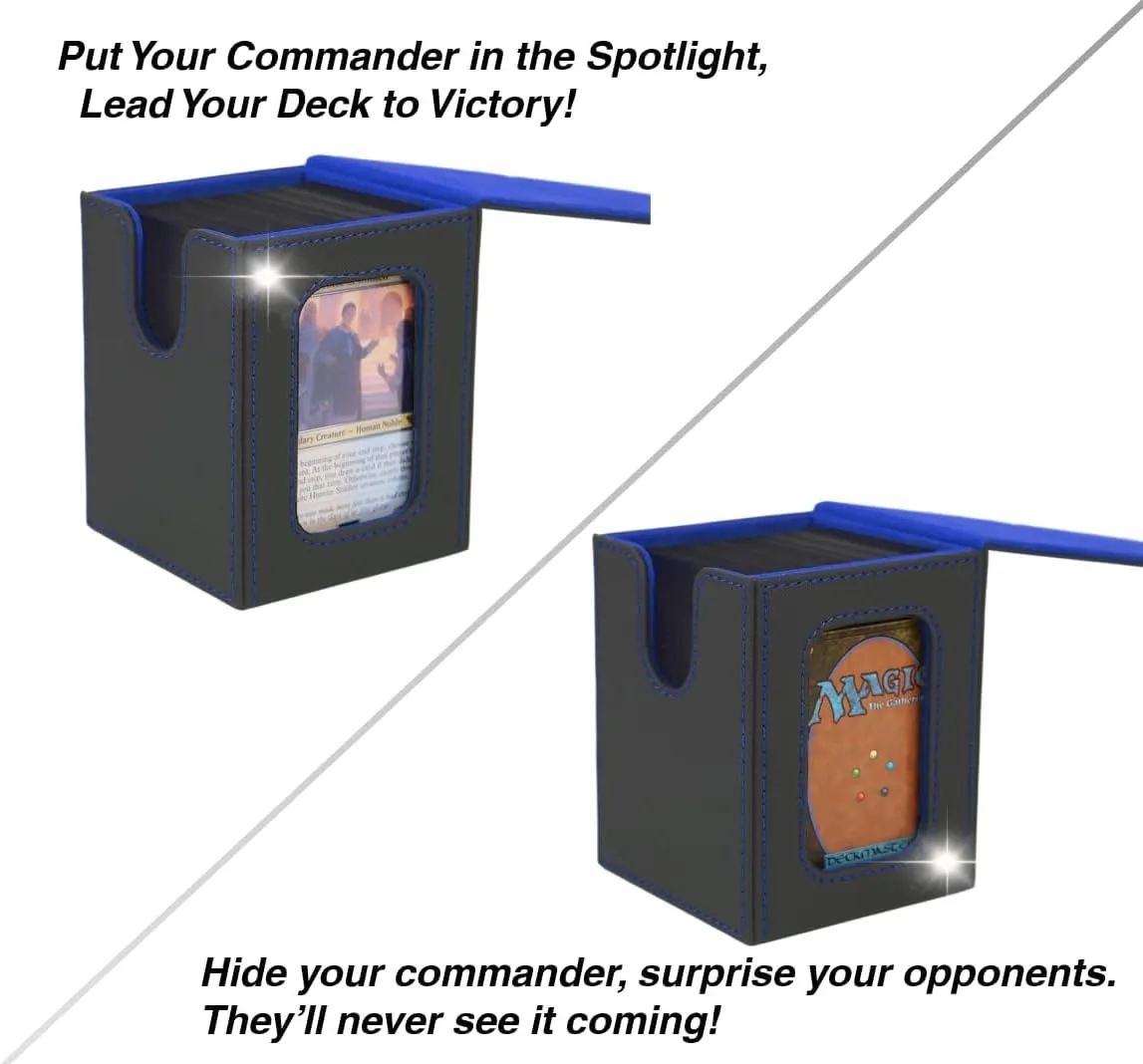 Venssu MTG Deck Box for Commander Display,Card Deck Box Fits 100 Double Sleeved Cards,TCG with 2 Dividers and 1 Toploader (BLACK/BLUE)