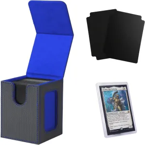Venssu MTG Deck Box for Commander Display,Card Deck Box Fits 100 Double Sleeved Cards,TCG with 2 Dividers and 1 Toploader (BLACK/BLUE)