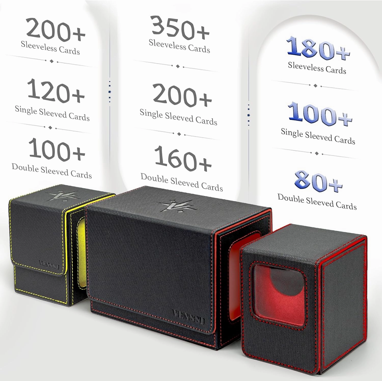 Venssu MTG Deck Box with Front-Facing Commander Display, Card Deck Case Fits 100 Single Sleeved Cards, PU Leather Magnetic Tcg Storage Box with 2 Dividers and 100% UV Protect Mini Snap (Black and Red)