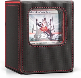 Venssu MTG Deck Box with Front-Facing Commander Display, Card Deck Case Fits 100 Single Sleeved Cards, PU Leather Magnetic Tcg Storage Box with 2 Dividers and 100% UV Protect Mini Snap (Black and Red)