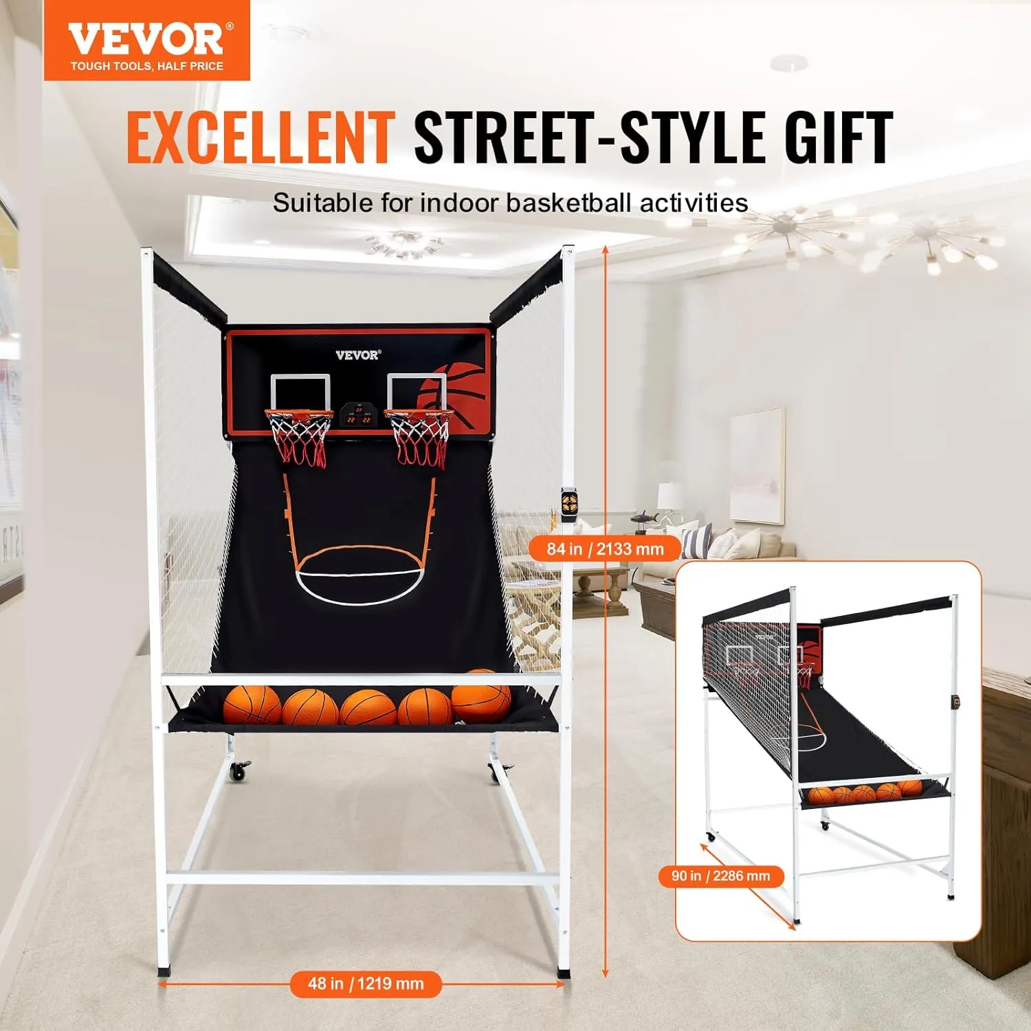 VEVOR Basketball Arcade Game Indoor, 2 Player Indoor Basketball Game, Home Dual Pop- A-Shot Sport with Balls, 8 Game Modes, Electronic Scoreboard, and Inflation Pump, for Kids, Adults