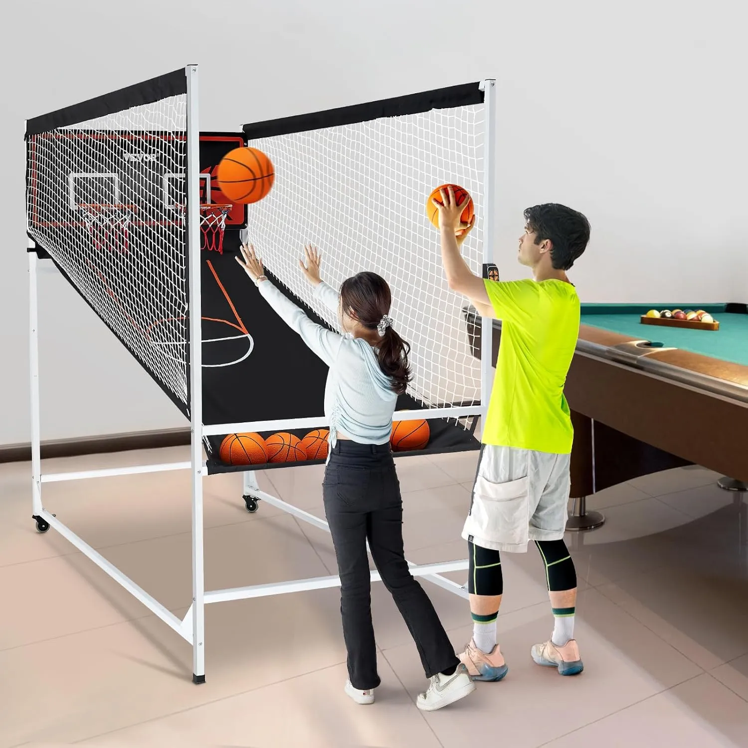 VEVOR Basketball Arcade Game Indoor, 2 Player Indoor Basketball Game, Home Dual Pop- A-Shot Sport with Balls, 8 Game Modes, Electronic Scoreboard, and Inflation Pump, for Kids, Adults
