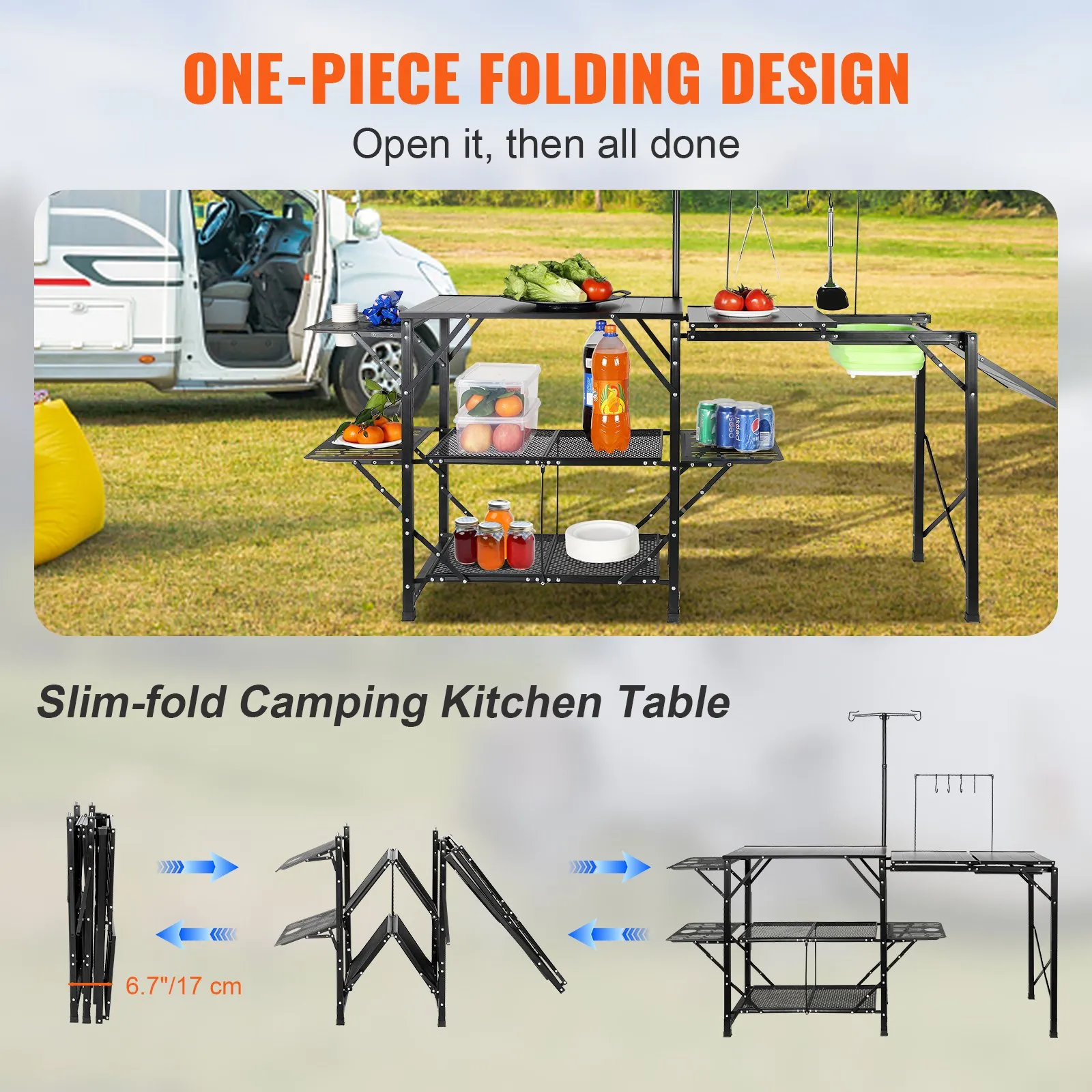 VEVOR Camping Kitchen Table - Portable Cook Station for Outdoor Picnics, BBQs, and Camping