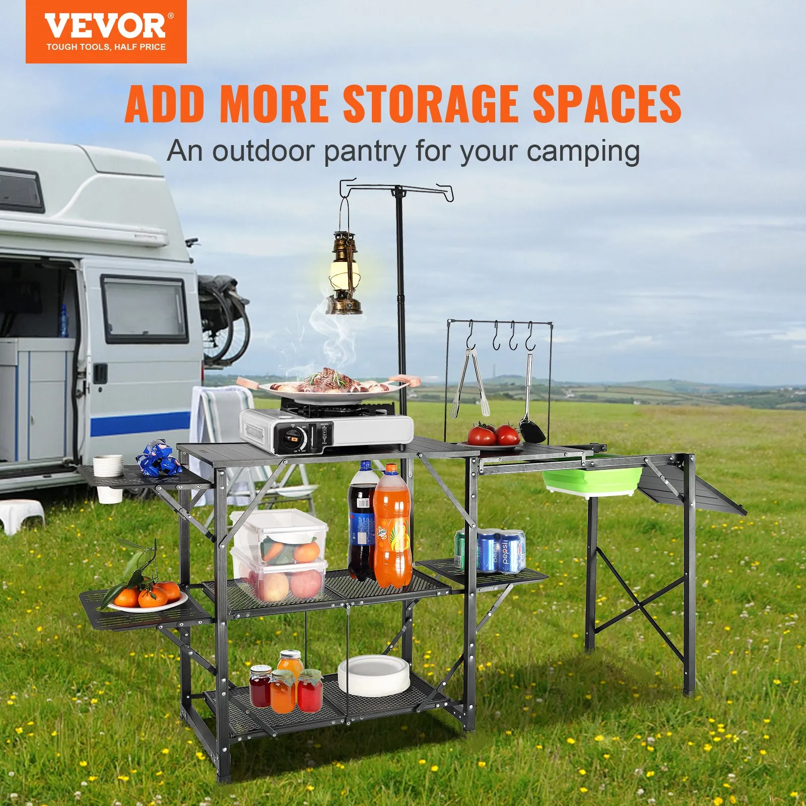 VEVOR Camping Kitchen Table - Portable Cook Station for Outdoor Picnics, BBQs, and Camping