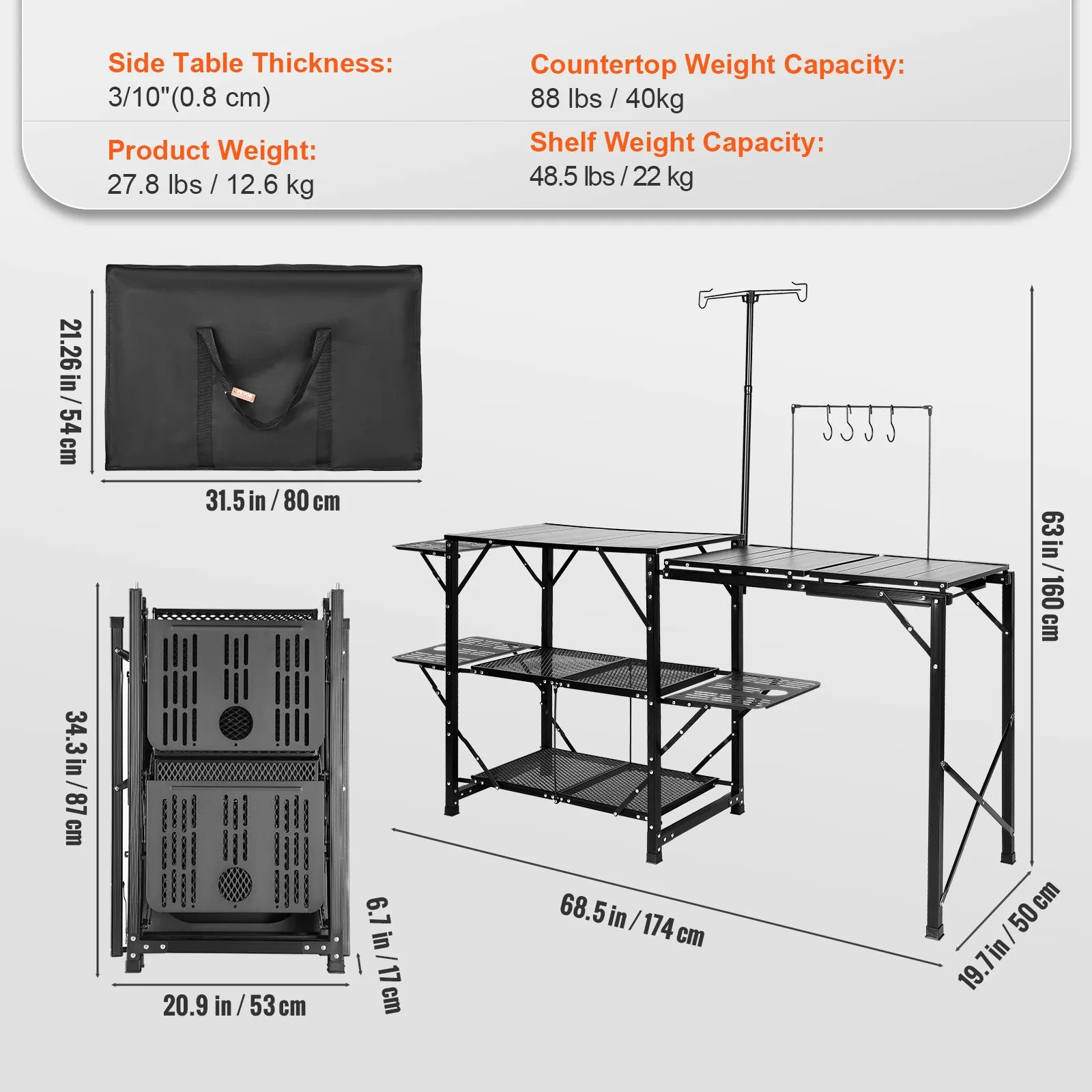 VEVOR Camping Kitchen Table - Portable Cook Station for Outdoor Picnics, BBQs, and Camping