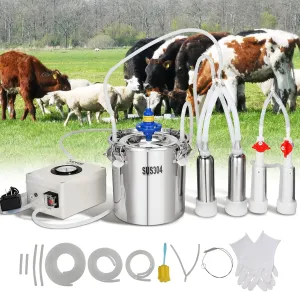 VEVOR Goat Milking Machine, 6 L 304 Stainless Steel Bucket, Electric Automatic Pulsation Vacuum Milker, Portable Milker with Food-Grade Silicone Cups and Tubes, Adjustable Suction for Cows and Sheep