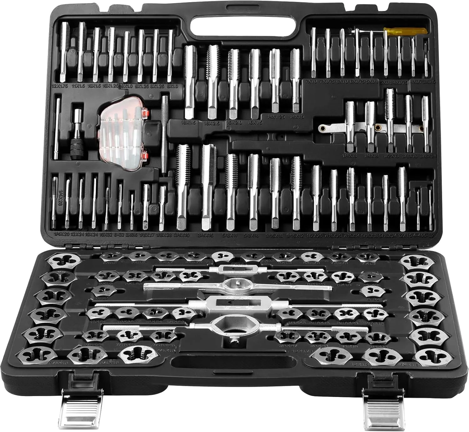 VEVOR Tap and Die Set, 116-Piece Include Metric and SAE Size, Bearing Steel Taps and Dies, Essential Threading Tool for Cutting External Internal Threads, with Complete Accessories and Storage Case