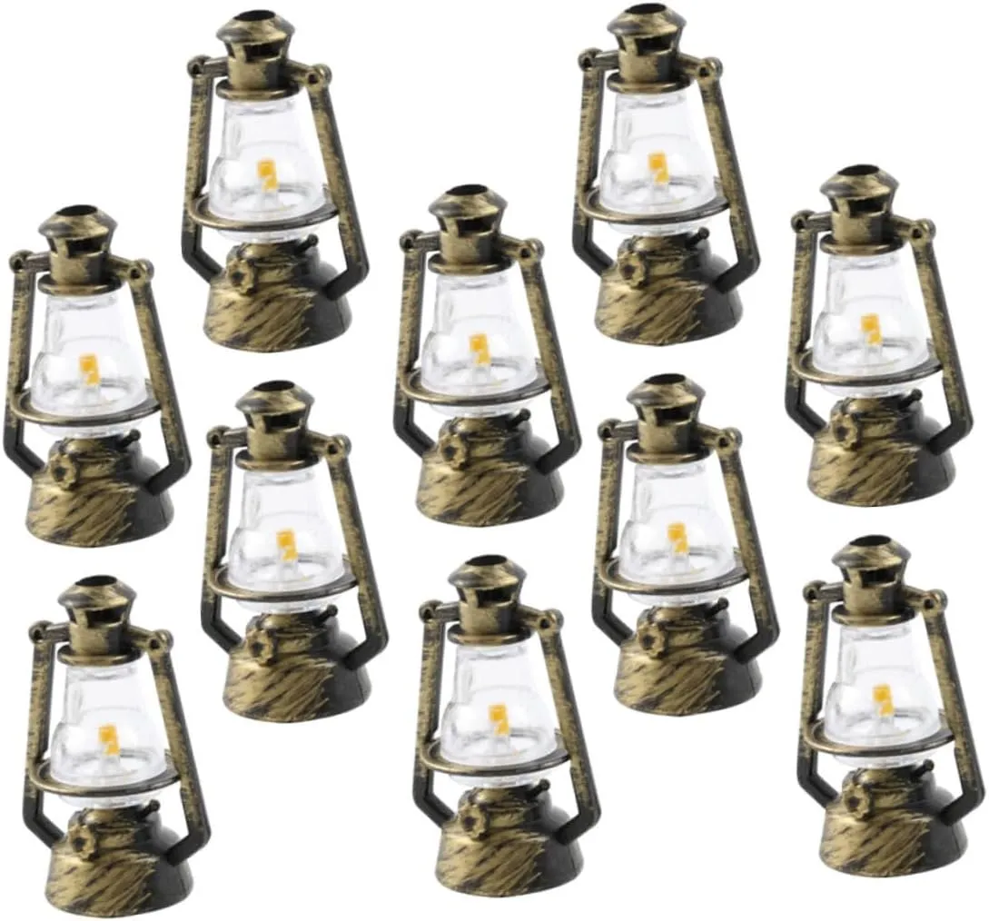 VICASKY 2sets Mini Doll House Kerosene Lights Retro Decorative Lamps for Micro Landscape DIY Model Furniture Accessories for Miniature Dollhouse Decor and Collectors 10pcs*2