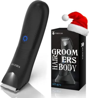 VIKICON Manscape Trimmer for Men - No Nicks Electric Razor-Shaver for Balls/Pubic/Groin/Legs/Chest Hair Removal w/Light & Ceramic Blade, IPX7 Waterproof Body Groomer USB-C Charging, Gifts for Him Dad