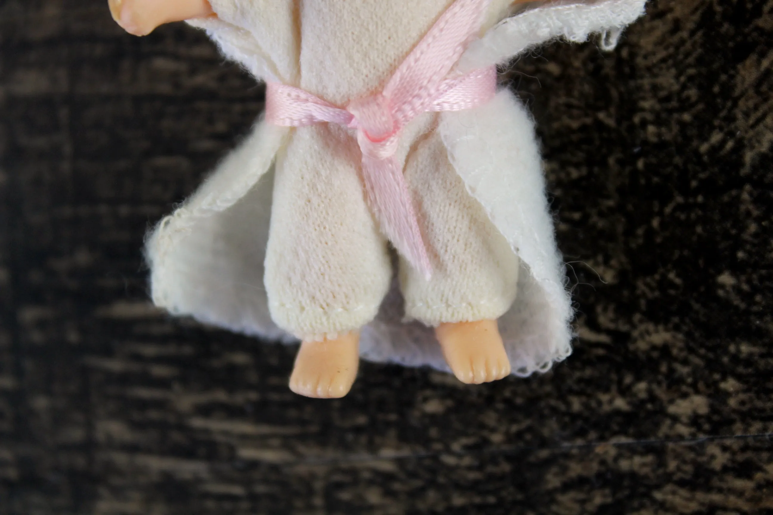 Vintage 1:12 Dollhouse Rubber Baby Figurine with White Outfit & White Swaddle Blanket