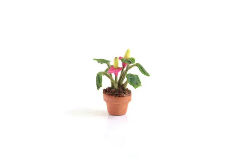 Vintage 1:12 Miniature Dollhouse Anthurium Potted Plant