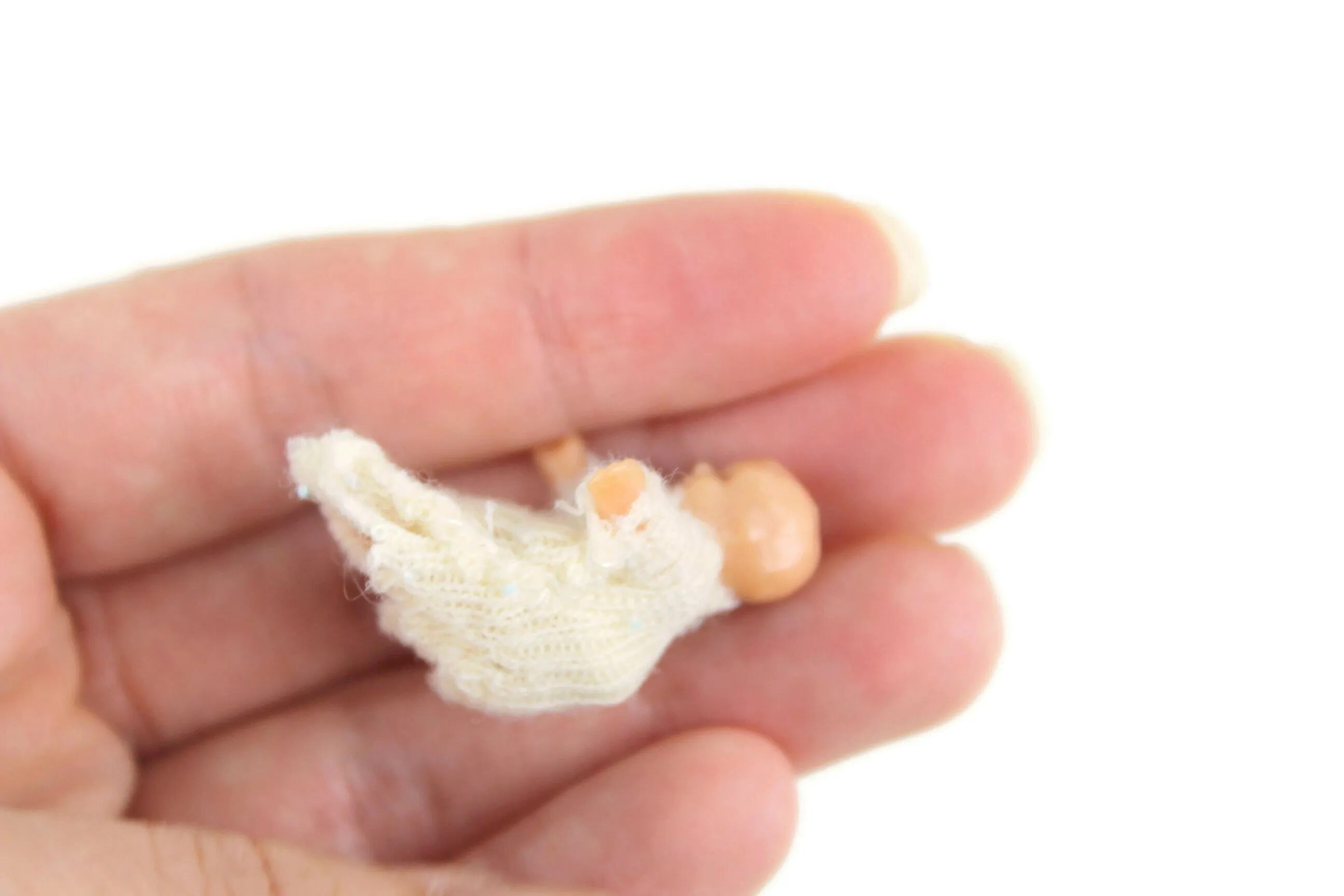 Vintage 1:12 Miniature Dollhouse Baby Doll Figurine in Handmade Crochet Sleeper Blanket