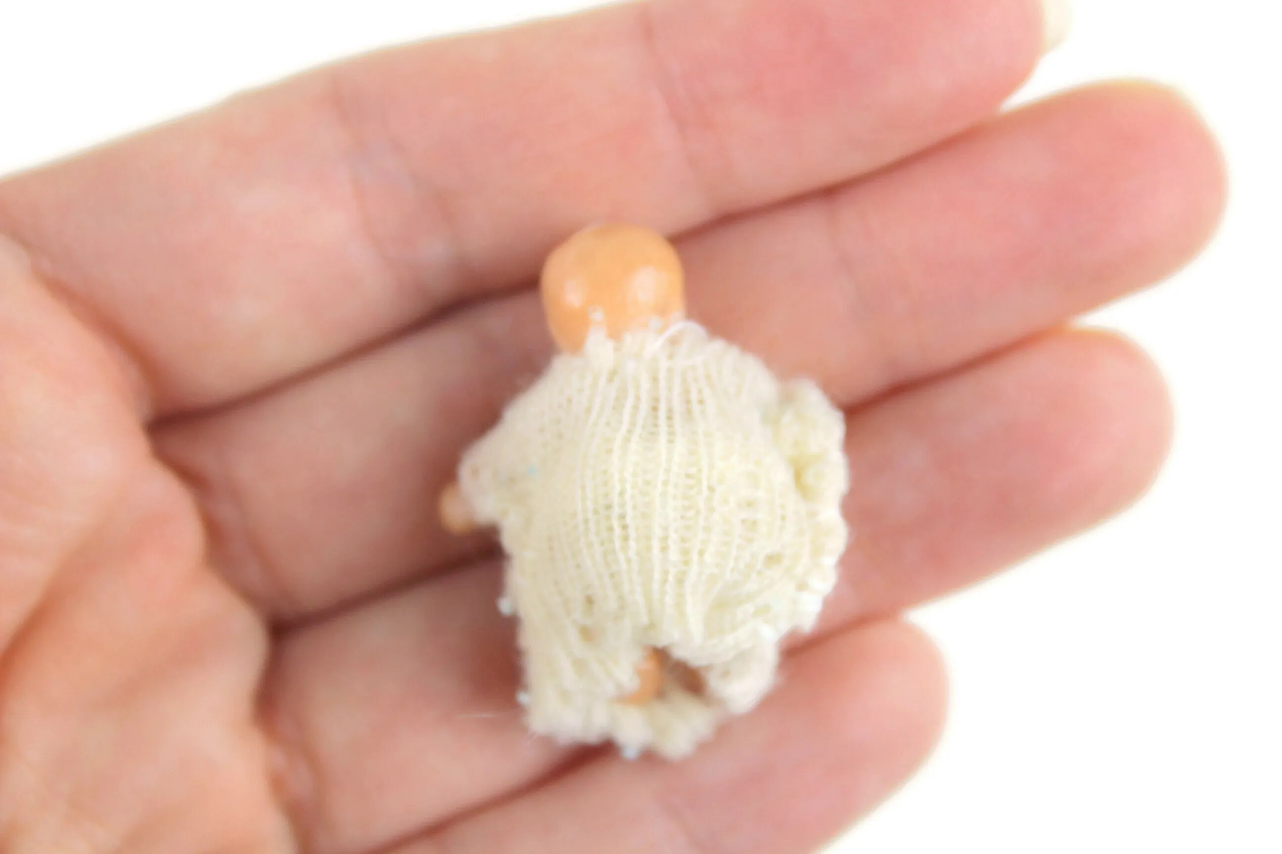Vintage 1:12 Miniature Dollhouse Baby Doll Figurine in Handmade Crochet Sleeper Blanket