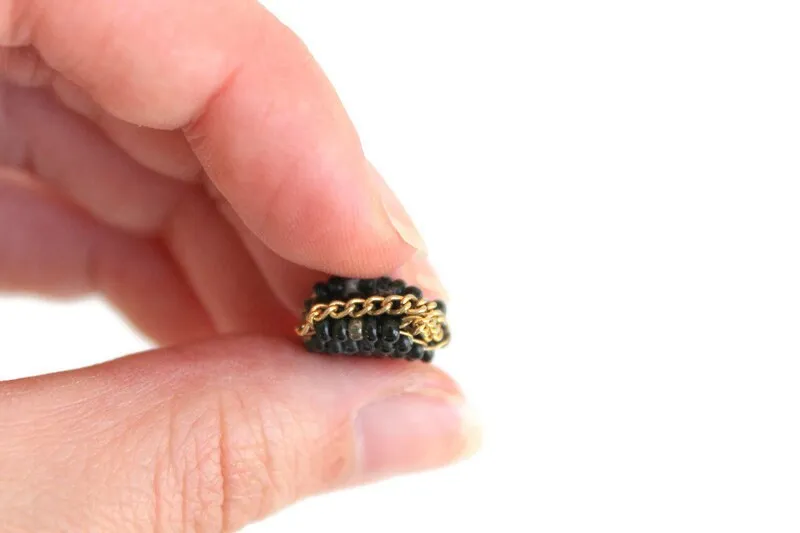 Vintage 1:12 Miniature Dollhouse Black & Gold Purse or Handbag