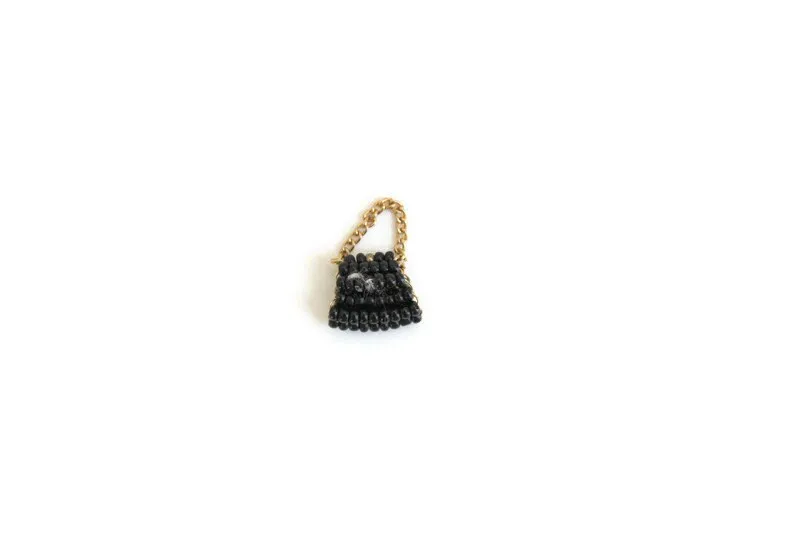 Vintage 1:12 Miniature Dollhouse Black & Gold Purse or Handbag