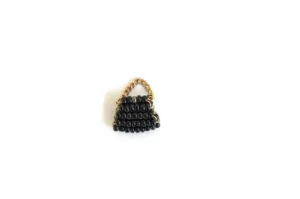 Vintage 1:12 Miniature Dollhouse Black & Gold Purse or Handbag