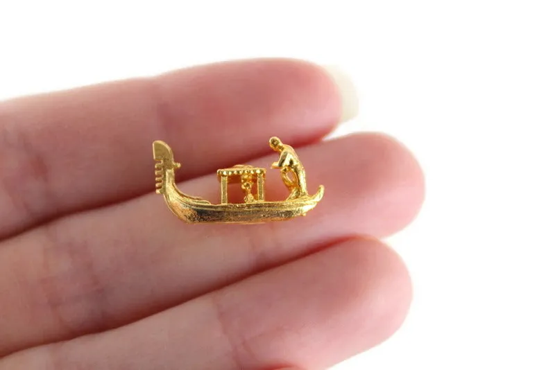 Vintage 1:12 Miniature Dollhouse Gold Brass Gondola Boat Figurine