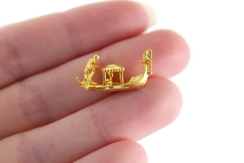 Vintage 1:12 Miniature Dollhouse Gold Brass Gondola Boat Figurine