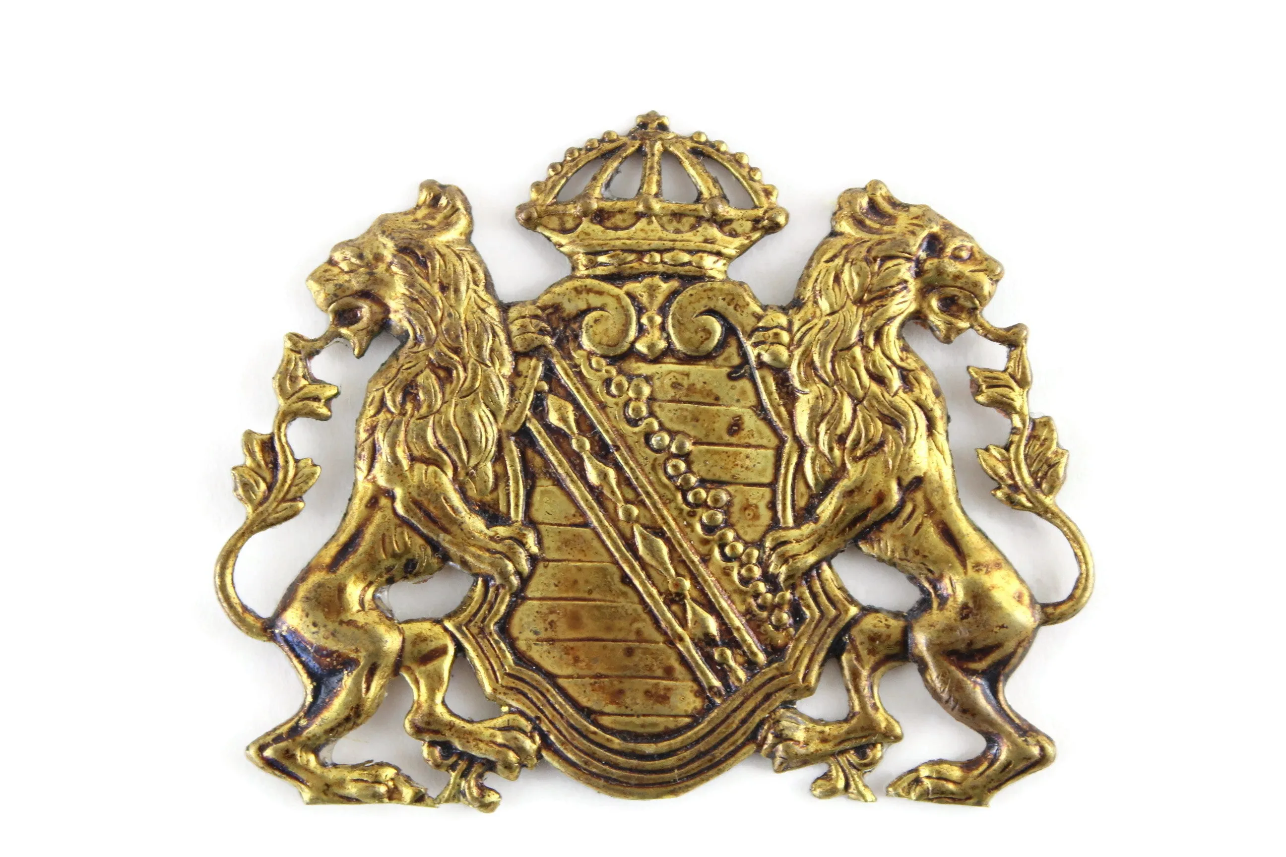 Vintage 1:12 Miniature Dollhouse Gold Metal Crest Wall Hanging with Lions