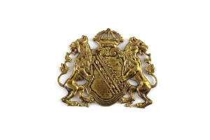 Vintage 1:12 Miniature Dollhouse Gold Metal Crest Wall Hanging with Lions