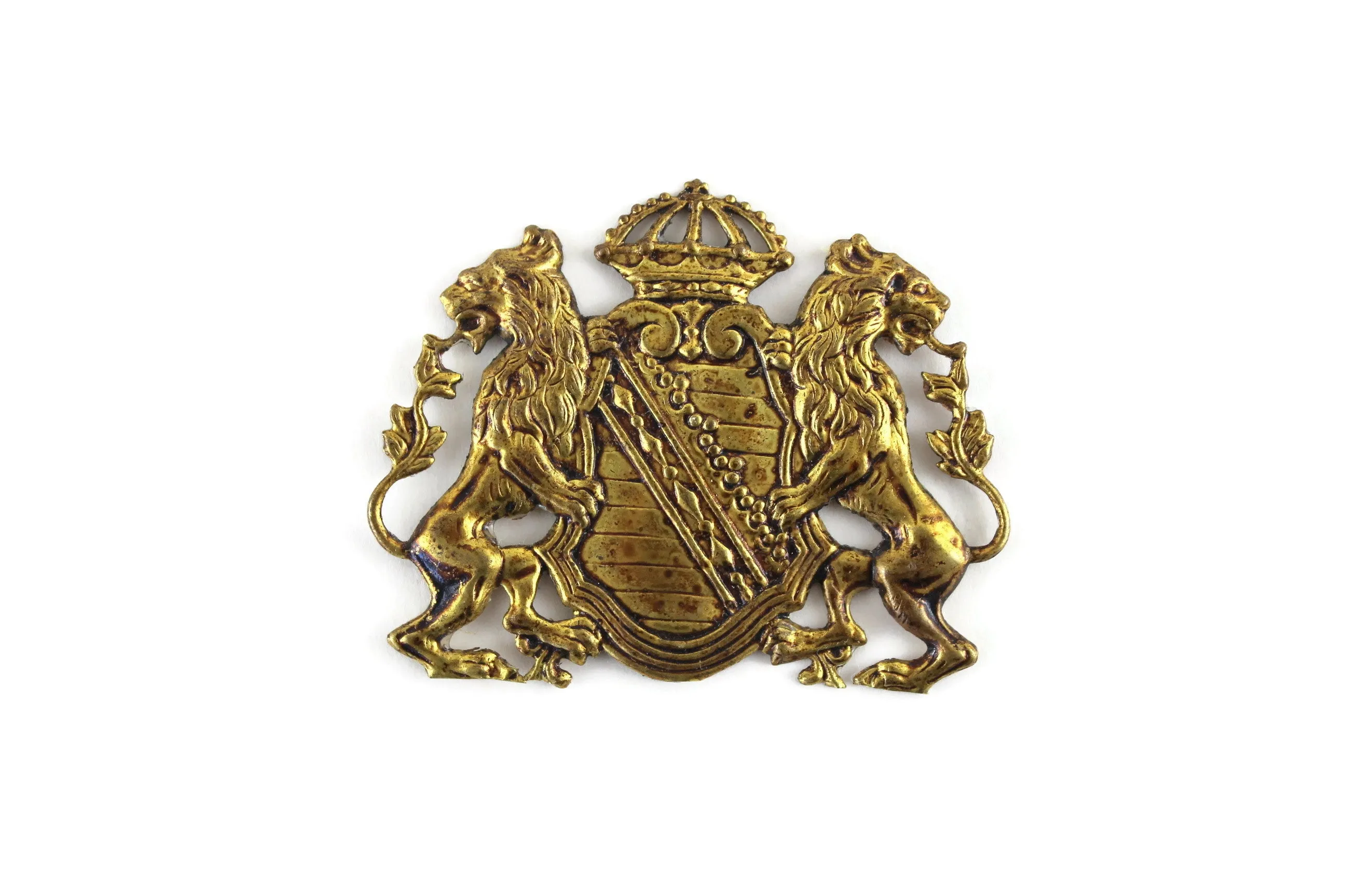 Vintage 1:12 Miniature Dollhouse Gold Metal Crest Wall Hanging with Lions