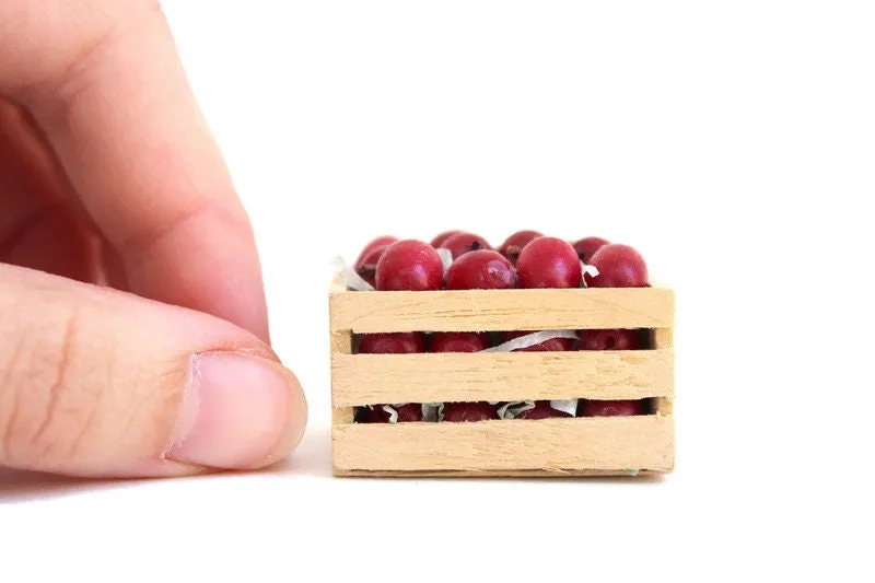 Vintage 1:12 Miniature Dollhouse Wooden Crate of Apples