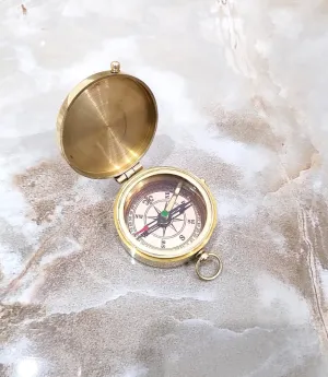 Vintage Brass Pocket Compass, 2 Inch, Golden Polish with Glass Face