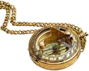 Vintage Brass Sundial Compass with Push Button 2-Inch Antique Navigation Compass with Keychain Maritime Collectible