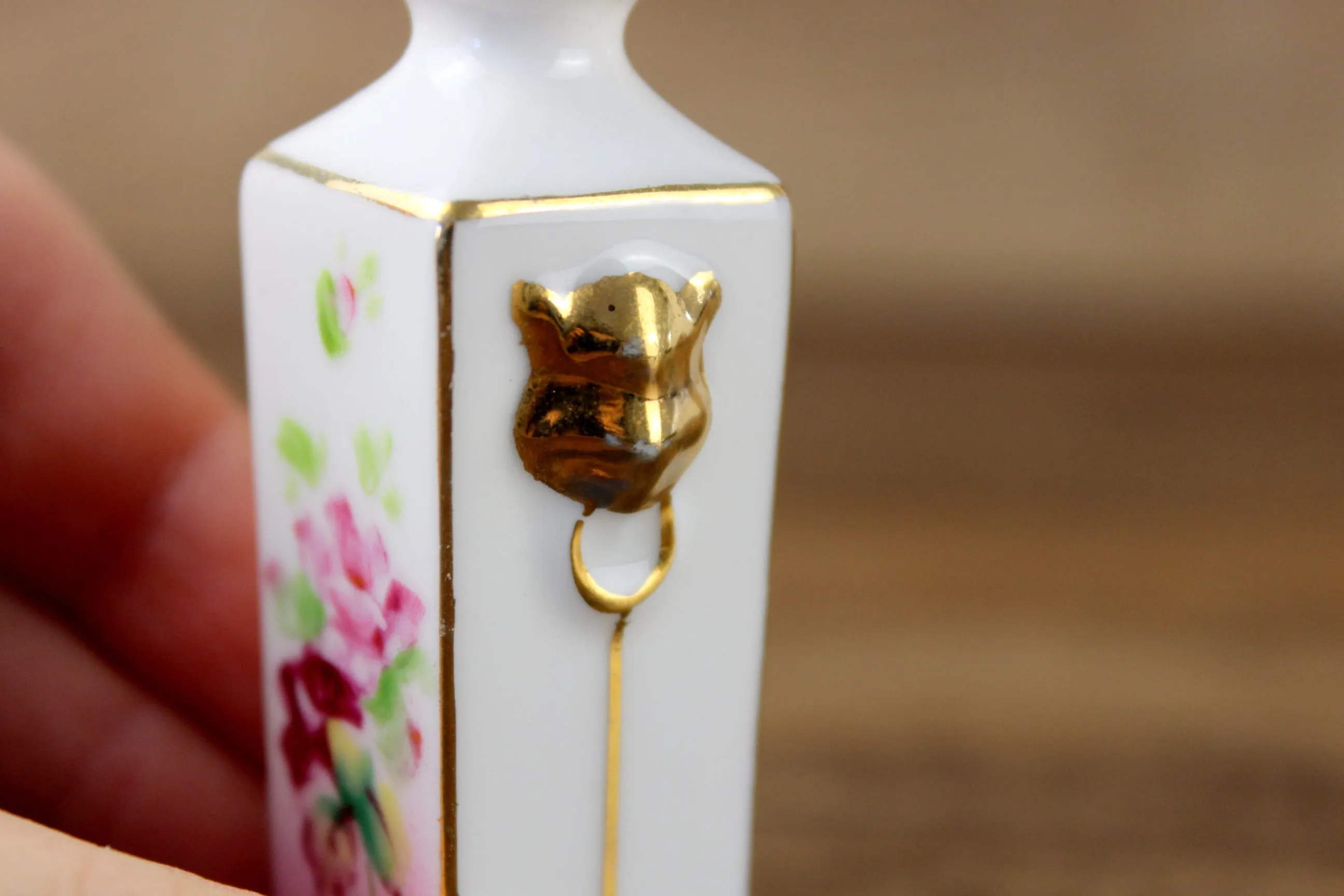 Vintage Miniature Dollhouse Pink & White Floral Porcelain Vase
