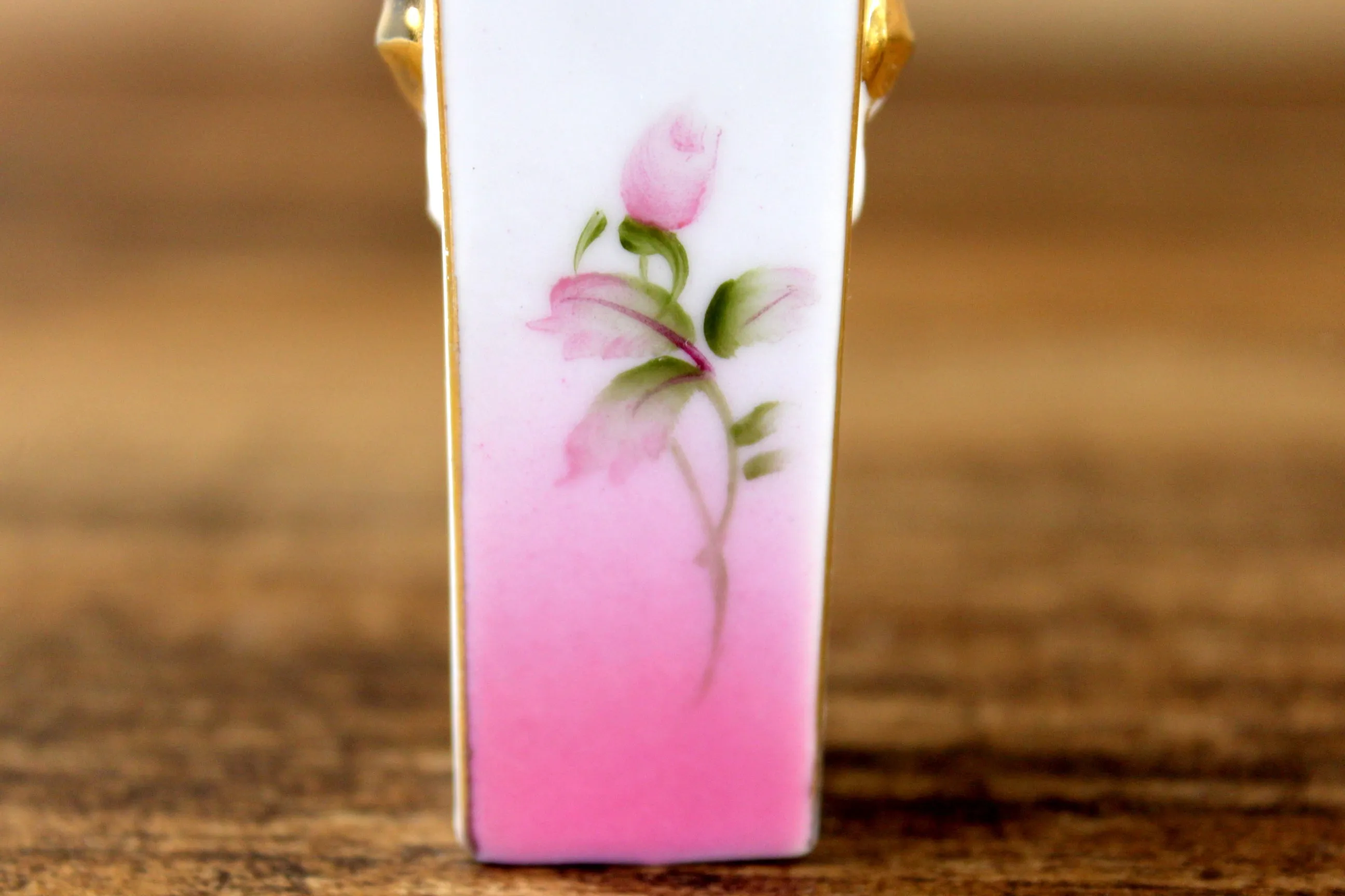 Vintage Miniature Dollhouse Pink & White Floral Porcelain Vase