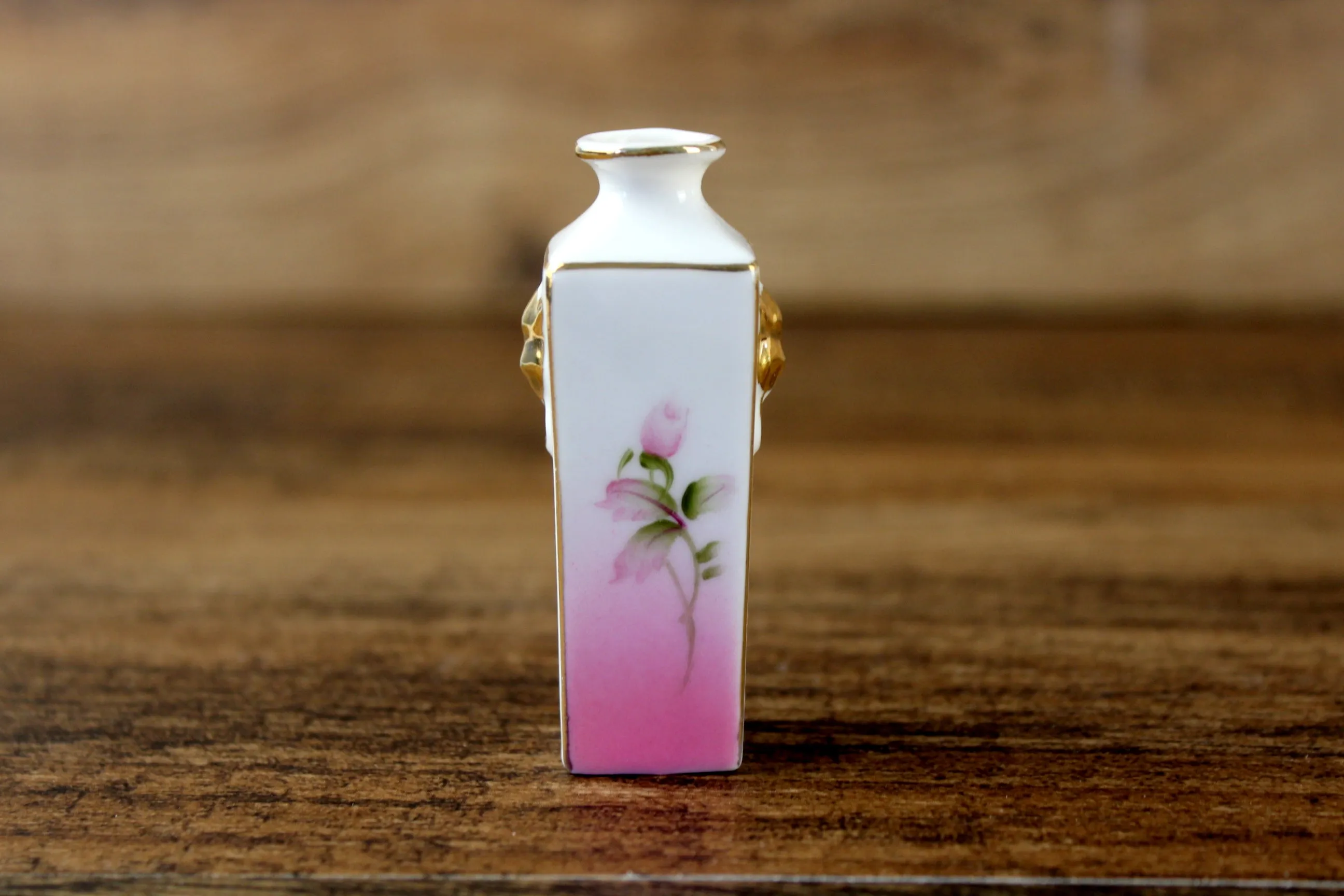Vintage Miniature Dollhouse Pink & White Floral Porcelain Vase