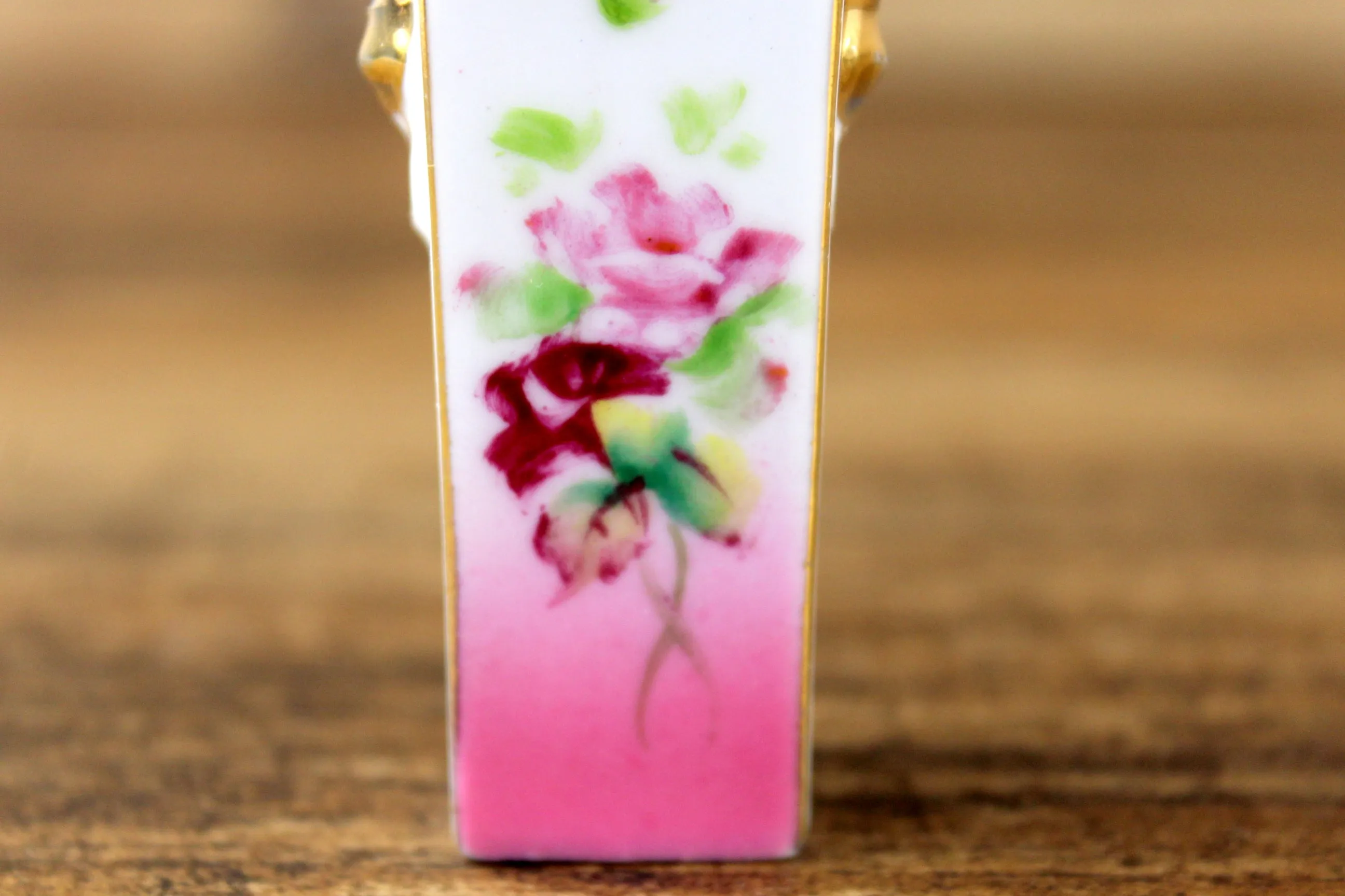 Vintage Miniature Dollhouse Pink & White Floral Porcelain Vase
