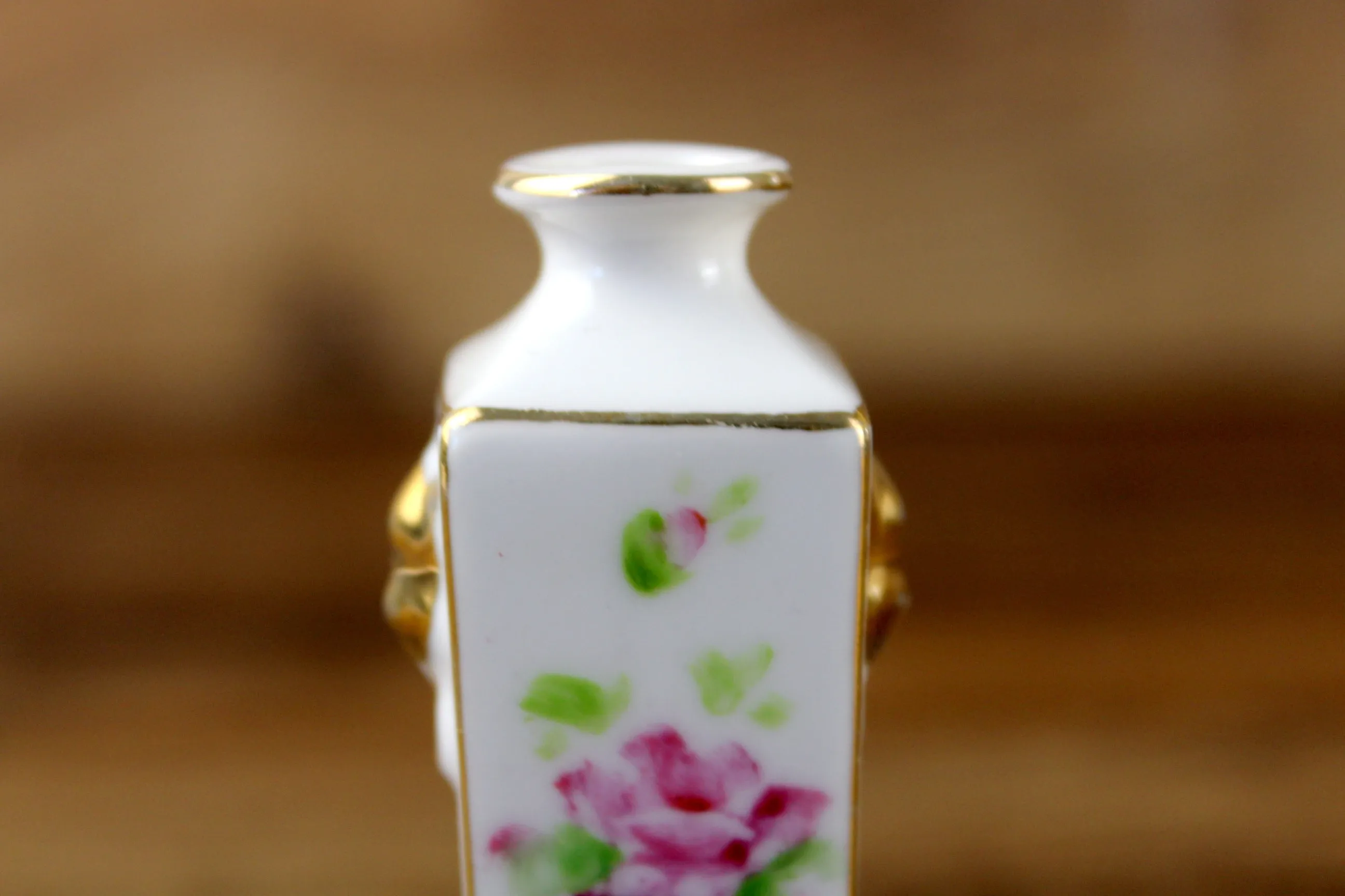 Vintage Miniature Dollhouse Pink & White Floral Porcelain Vase