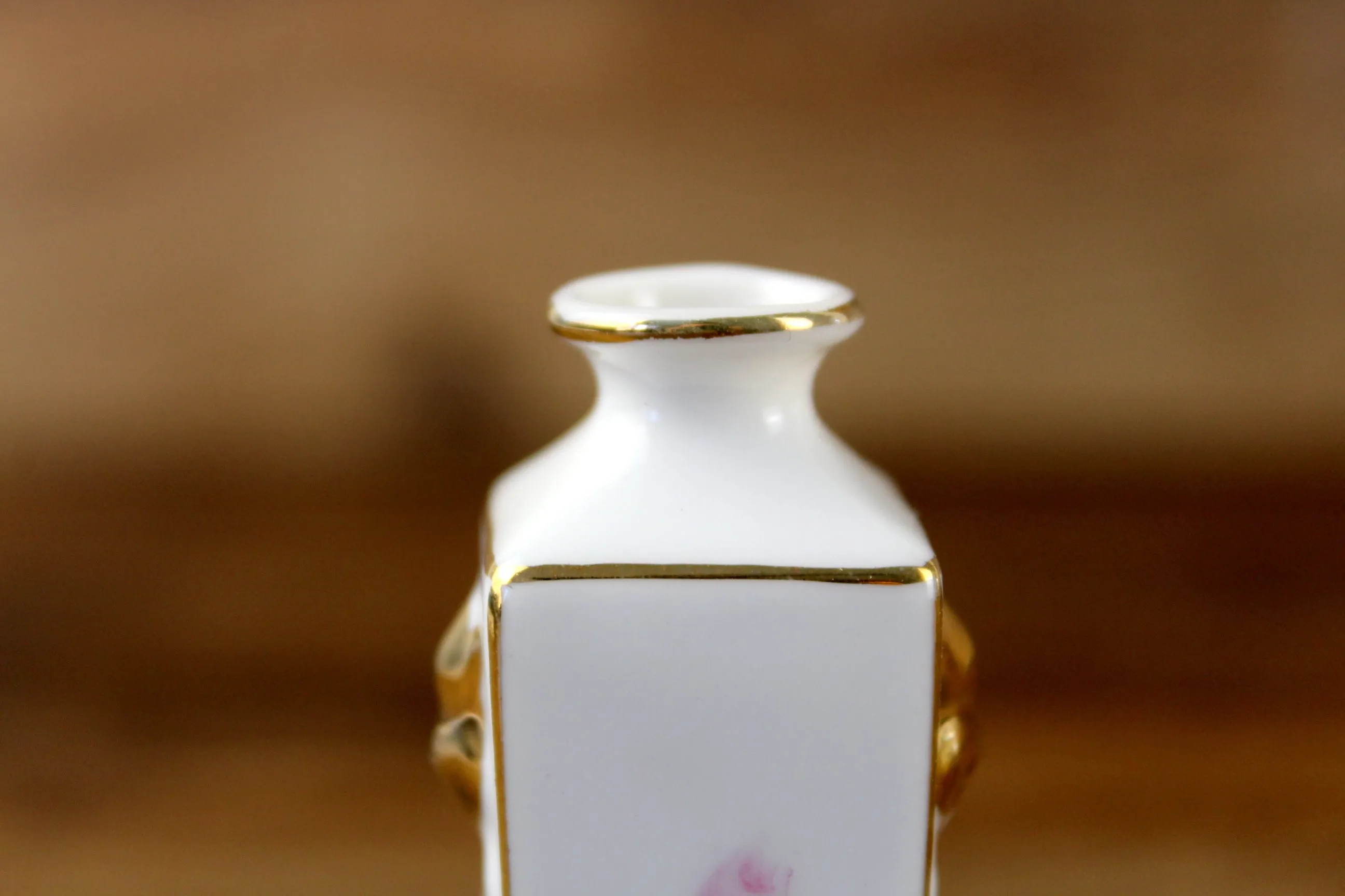 Vintage Miniature Dollhouse Pink & White Floral Porcelain Vase