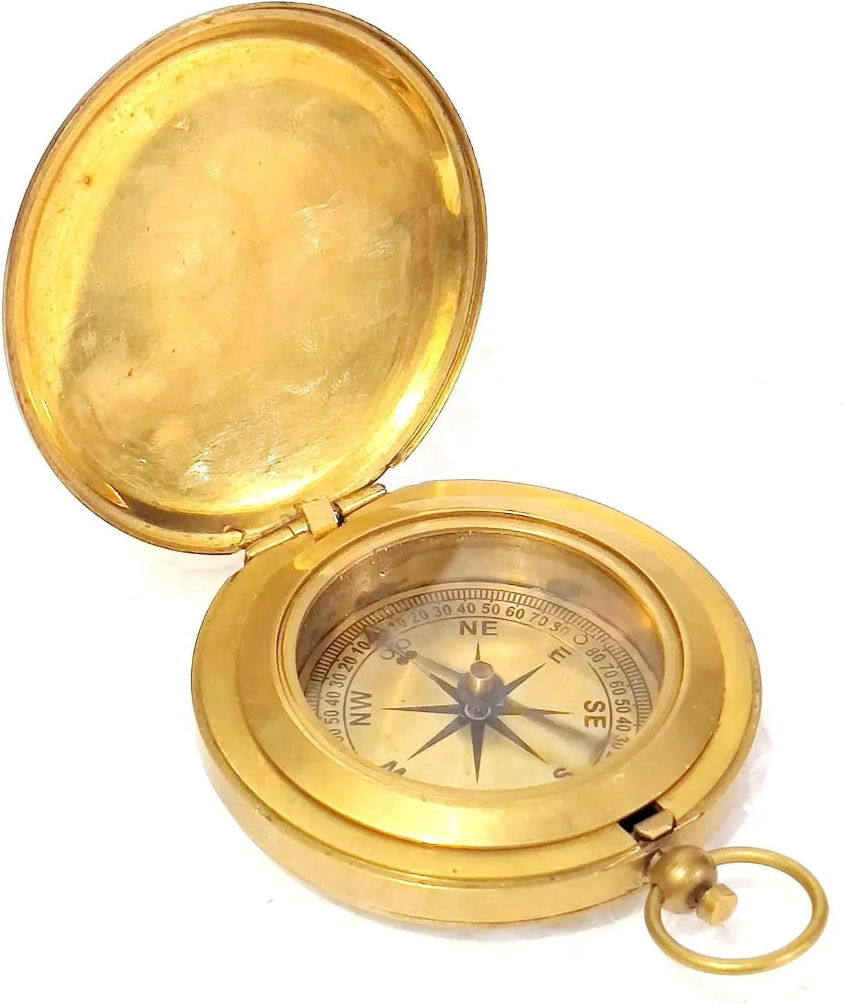 Vintage Style Brass Pocket Compass, Push Button Navigation Tool, Camping and Hiking Accessory