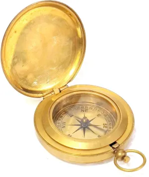 Vintage Style Brass Pocket Compass, Push Button Navigation Tool, Camping and Hiking Accessory