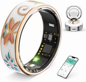 Vintage Smart Ring for Women and Men, Fitness Tracker with Heart Rate Monitor, Sleep Tracker, 8 Sport Modes, Step Counter, IP68 Waterproof, 5-Day Battery, Crystal Magnetic Charging Case