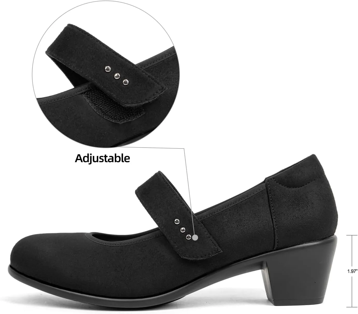 VJH confort Women's Mary Jane Pumps Low Block Chunky Heel Round Toe Dress Work Comfortable Shoes