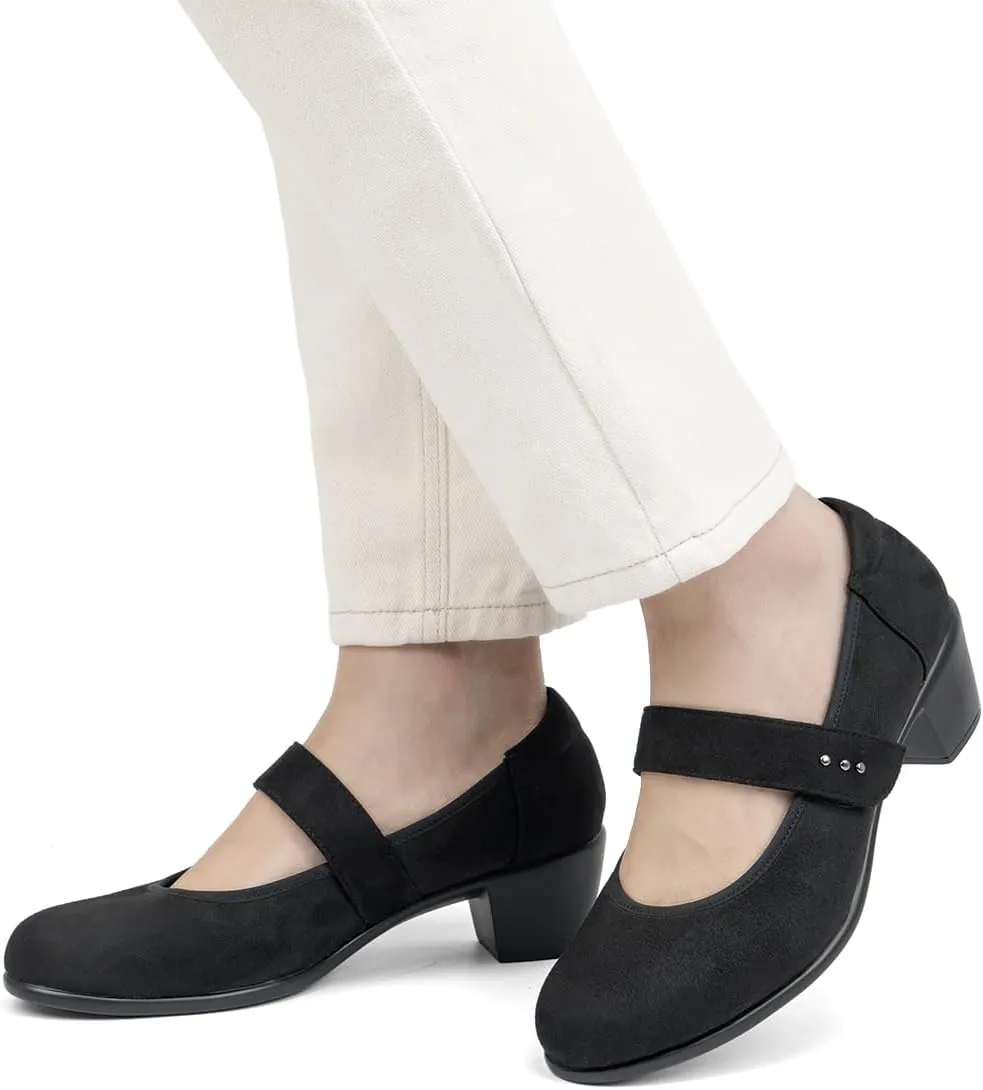 VJH confort Women's Mary Jane Pumps Low Block Chunky Heel Round Toe Dress Work Comfortable Shoes