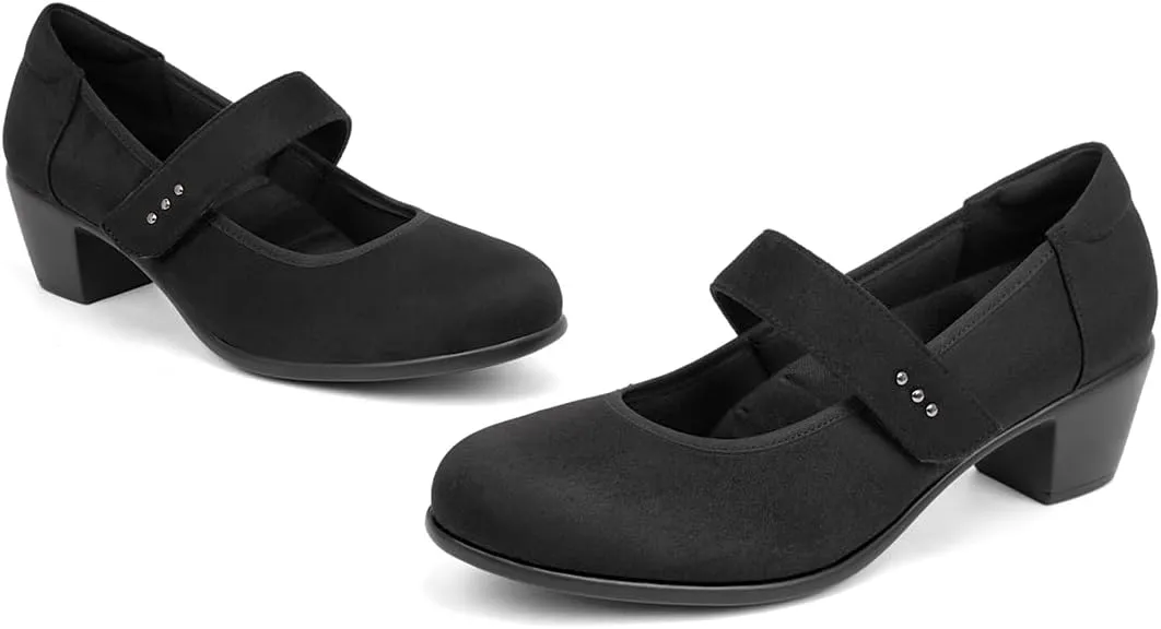 VJH confort Women's Mary Jane Pumps Low Block Chunky Heel Round Toe Dress Work Comfortable Shoes
