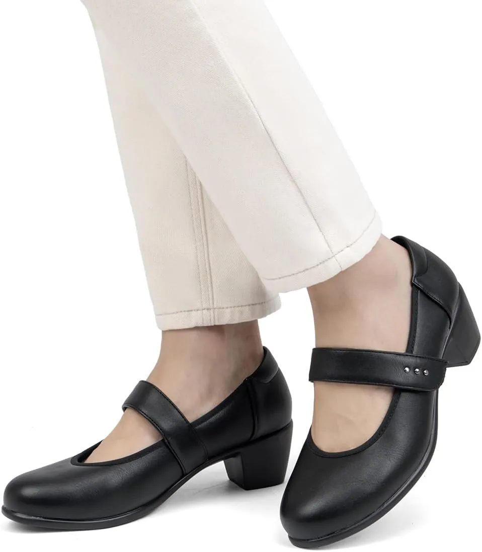 VJH confort Women's Mary Jane Pumps Low Block Chunky Heel Round Toe Dress Work Comfortable Shoes