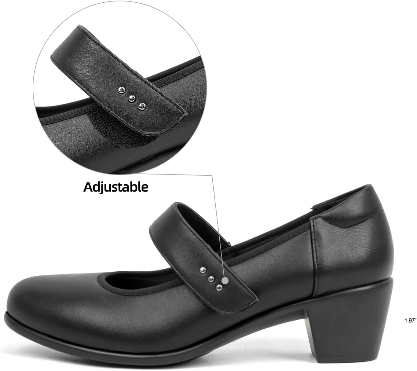 VJH confort Women's Mary Jane Pumps Low Block Chunky Heel Round Toe Dress Work Comfortable Shoes