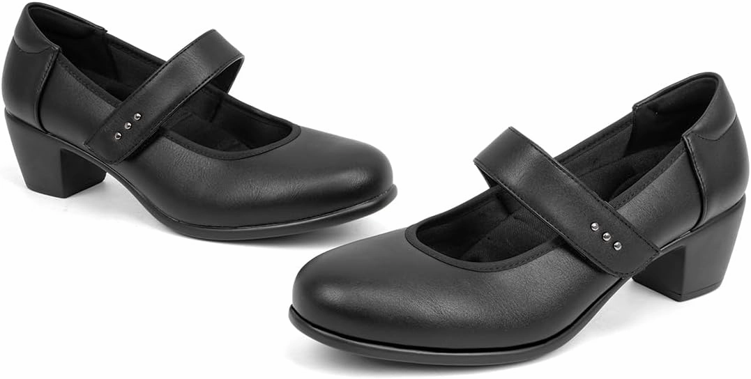 VJH confort Women's Mary Jane Pumps Low Block Chunky Heel Round Toe Dress Work Comfortable Shoes